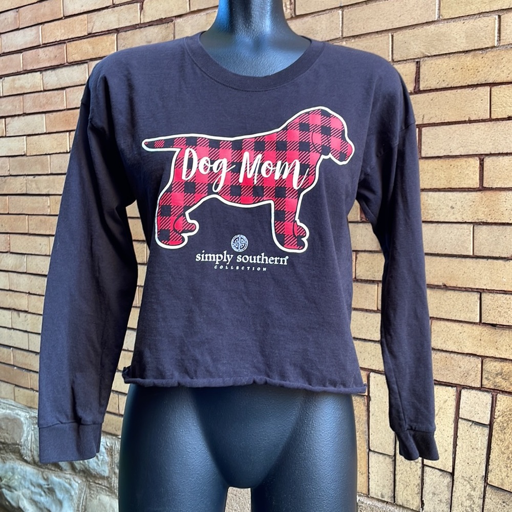 Simply Southern Dog Mom Buffalo Plaid Long Sleeve Tee Size Medium